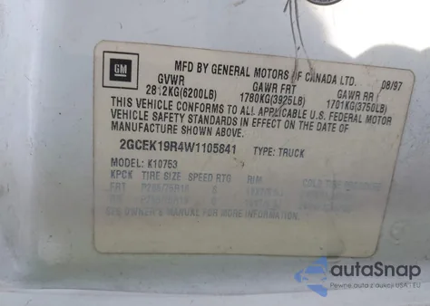 1998 Chevrolet K1500 Fleetside from USA, damaged, VIN 2GCEK19R4W1105841